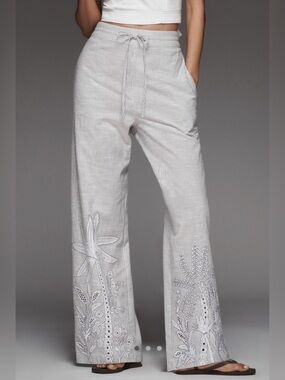 Anthropologie x Ranna Gill Striped Embroidered Pants, NWT